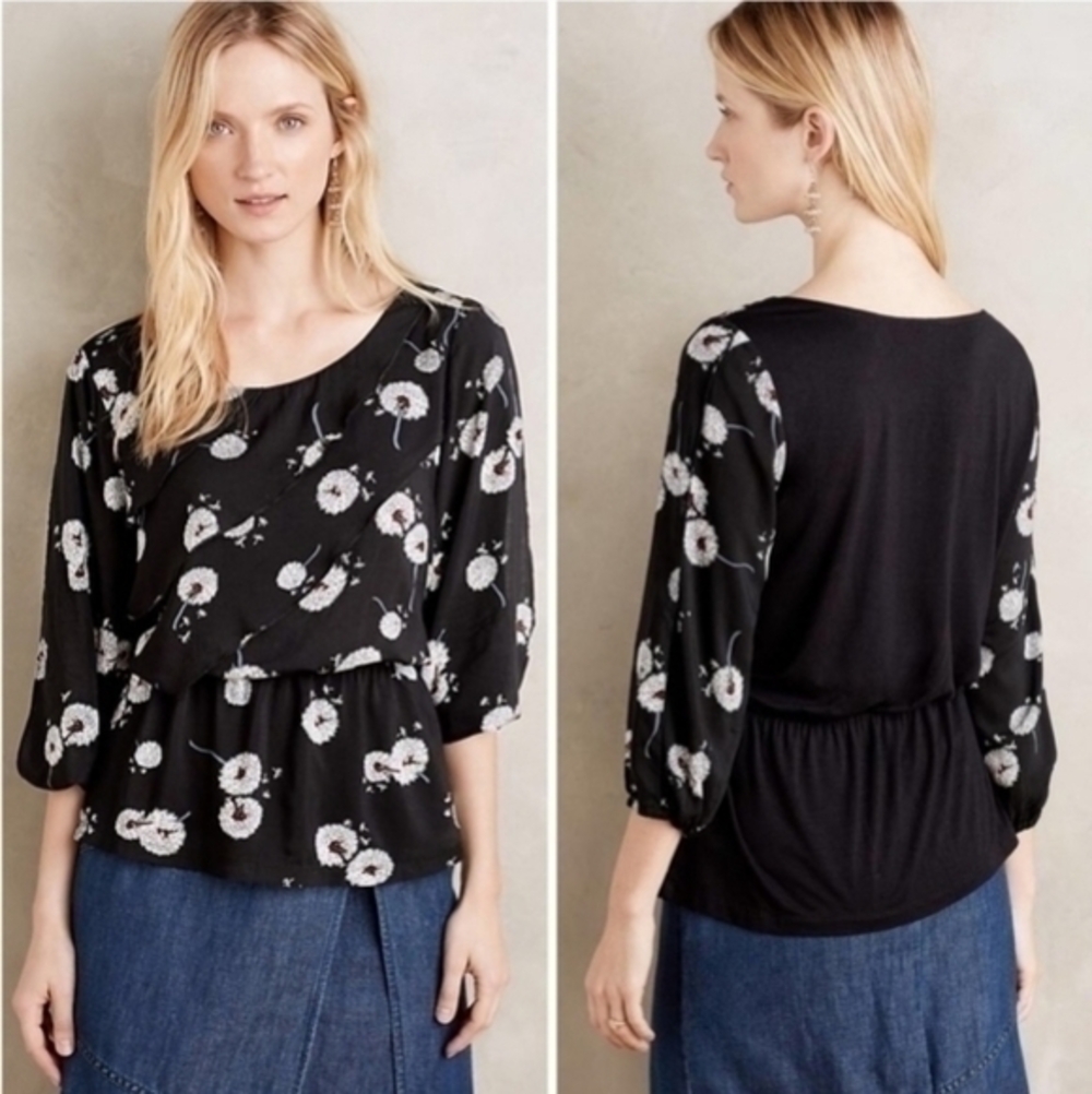 🐠 Anthropologie Deletta Wished Bloom Peplum Floral Top Small | Boho Coquette